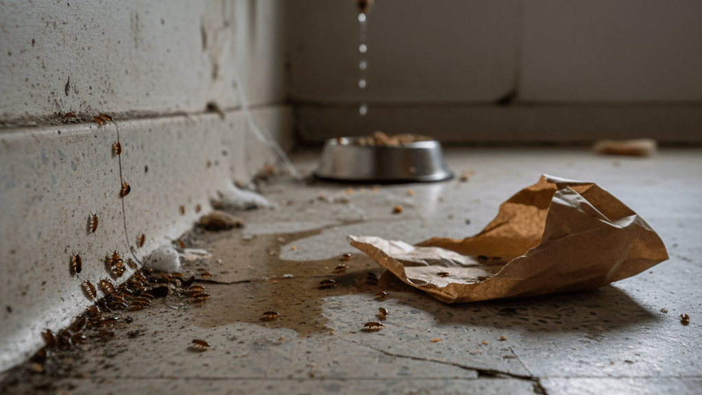 cucarachas pequeñas ocultas en grietas de pared interior