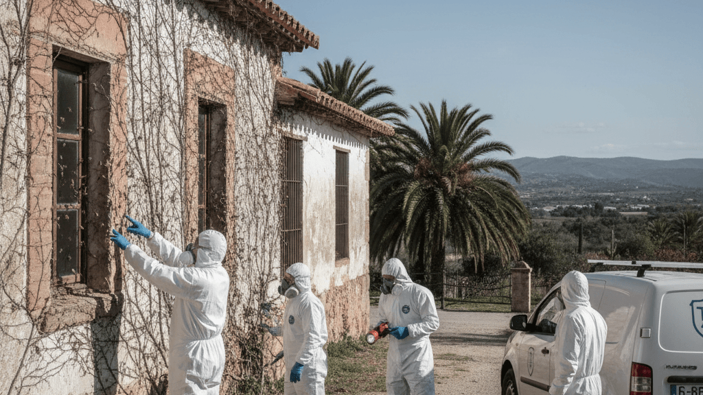 Técnico de empresa de desinfección Murcia inspeccionando una casa por infestación de verano